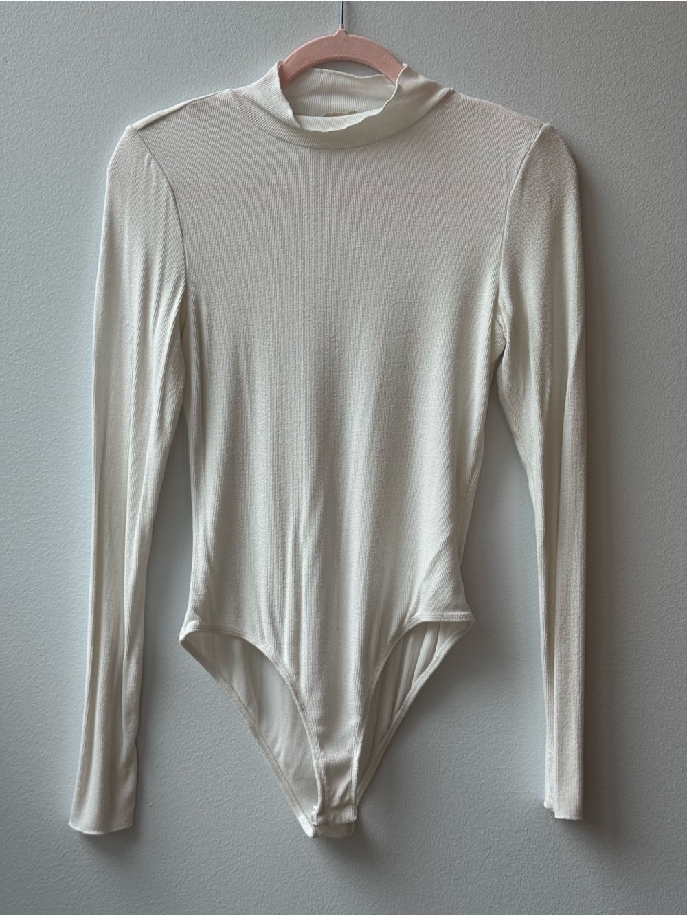 Free People Ivory Long Sleeve Mock Neck Bodysuit